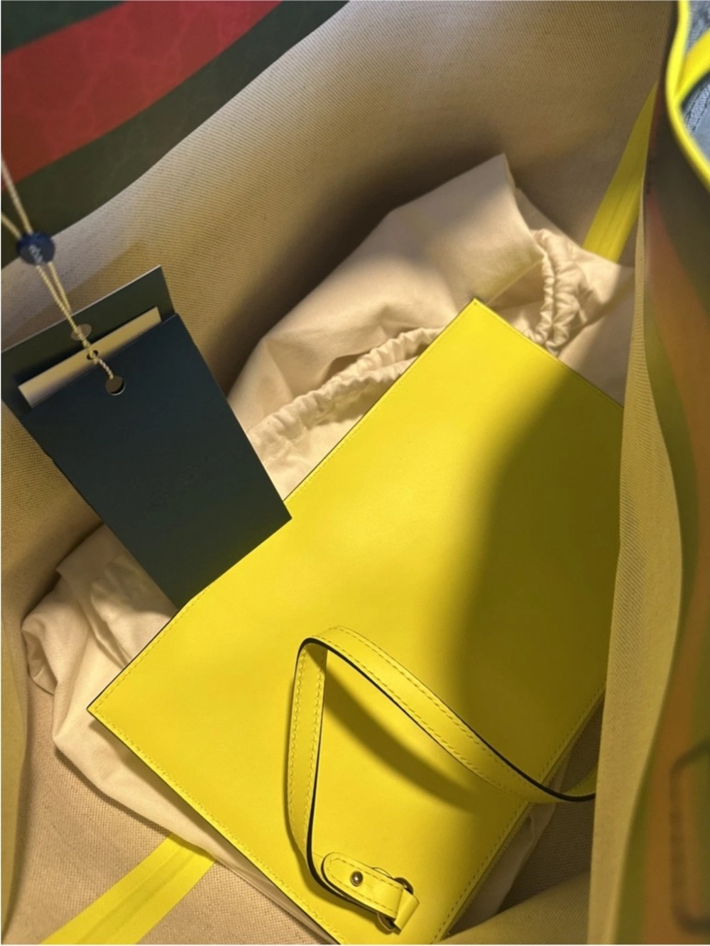 Gucci Tortissima Monogram Tote with Neon Yellow Trim - Picture 5 of 9